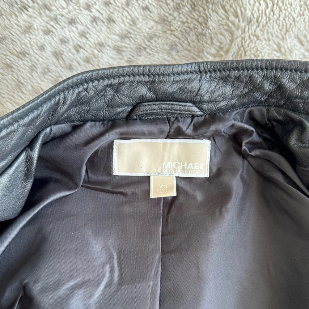 Michael Kors Genuine Leather Black Jacket XS - Picture 4 of 7